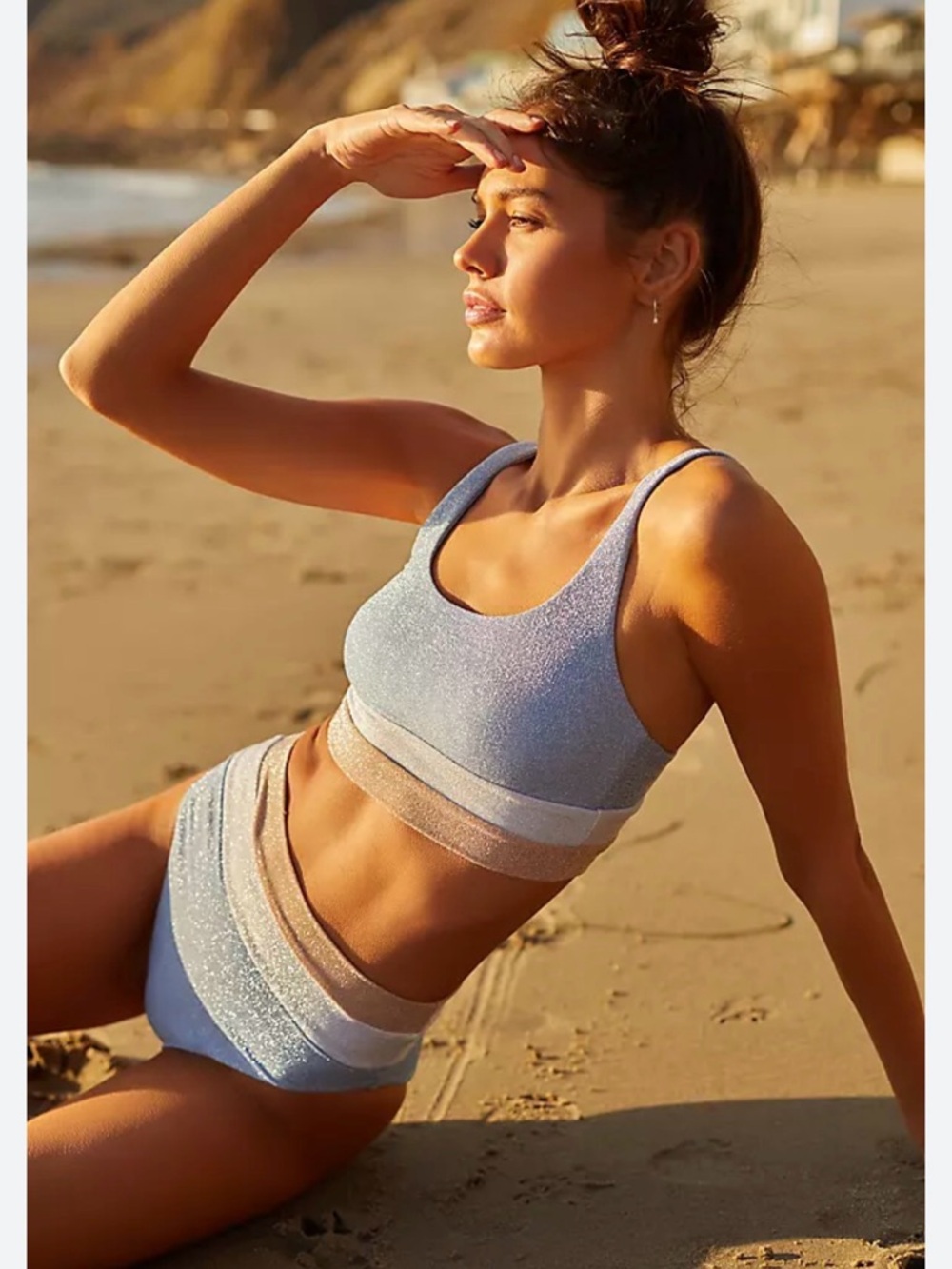 Beach Riot Shimmery Light Blue Two-Piece Bikini Set
